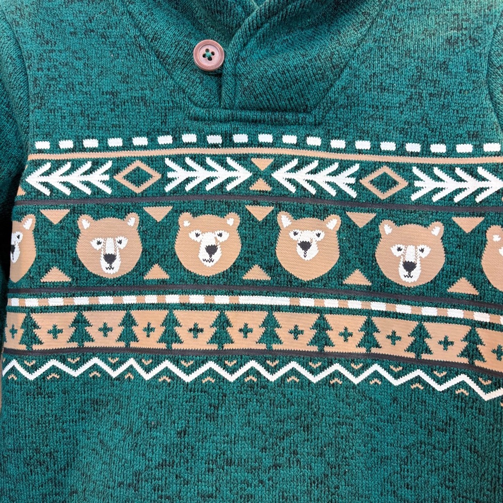 Jumping Bean's Toddler Green Shawl Collar Sweater Fleece Bears, Size 18‎ mos - Picture 3 of 4